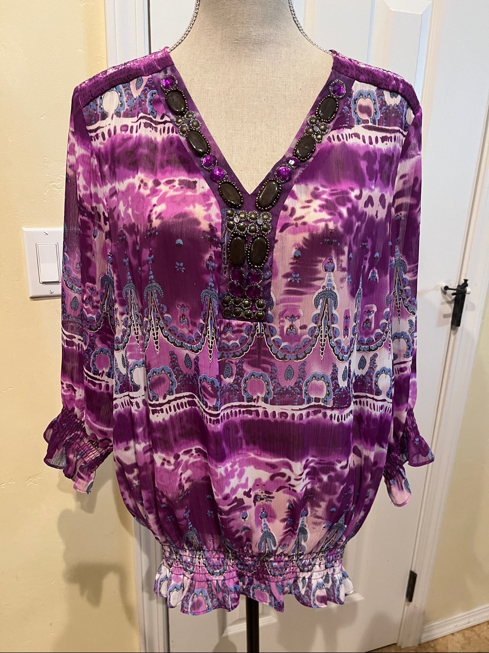 Marc Bouwer Sheer Purple Floral Print Top
